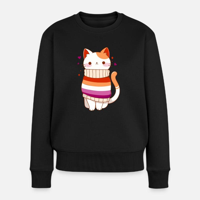 Lesbisch Katze LGBTQ+ Pride Sapphic Kawaii queer - Frauen Premium Bio Pullover - Schwarz