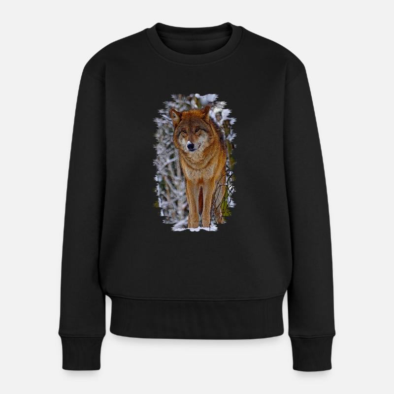 wolf - Frauen Premium Bio Pullover - Schwarz