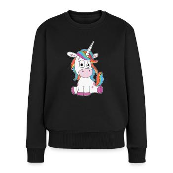 Süßes Einhorn Personalisieren - Frauen Premium Bio Pullover - Schwarz - Vorne - Julia (174cm)