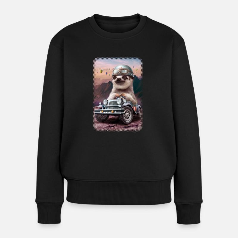 SLOTH IN RACING CAR - Women's Premium Organic Jumper - black