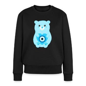 Böses-Auge-Schutz-Bär - Frauen Premium Bio Pullover - Schwarz - Vorne - Julia (174cm)