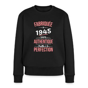 80. Jubiläum - Hergestellt im Jahr 1945 - Frauen Premium Bio Pullover - Schwarz - Vorne - Julia (174cm)