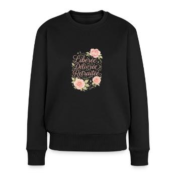 Libérée Délivrée Retraitée – Floral Chic - Pull Premium bio Femme - noir - Devant - Julia (174cm)