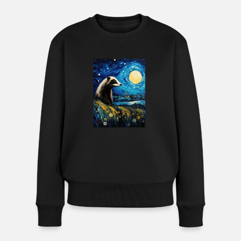 dachs, van gogh, sternennacht, tier - Frauen Premium Bio Pullover - Schwarz