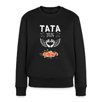 Tata 2024 Annonce Naissance Bébé Fleurs - Pull Premium bio Femme - noir - Devant - Julia (174cm)