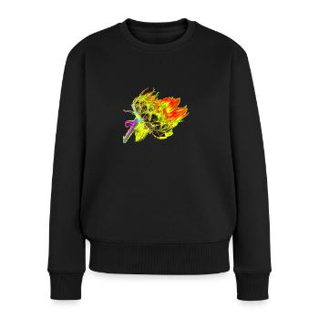 Eine bunte Sonnenblume im aufblühen, A733107 - Frauen Premium Bio Pullover - Schwarz - Vorne - Julia (174cm)
