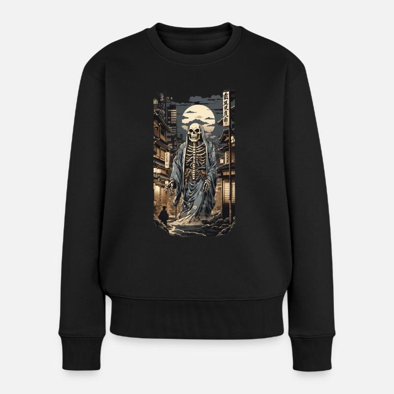 Ukiyo-E Yokai Skelett Dämon Edo Vintage Design - Frauen Premium Bio Pullover - Schwarz