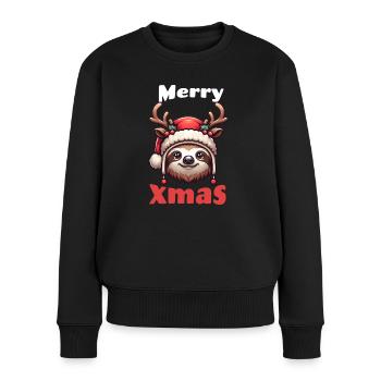 Merry Xmas Faultier Weihnachten - Frauen Premium Bio Pullover - Schwarz - Vorne - Julia (174cm)