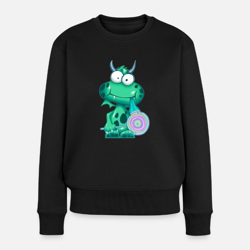 Grünes Monster mit Lolli - Frauen Premium Bio Pullover - Schwarz