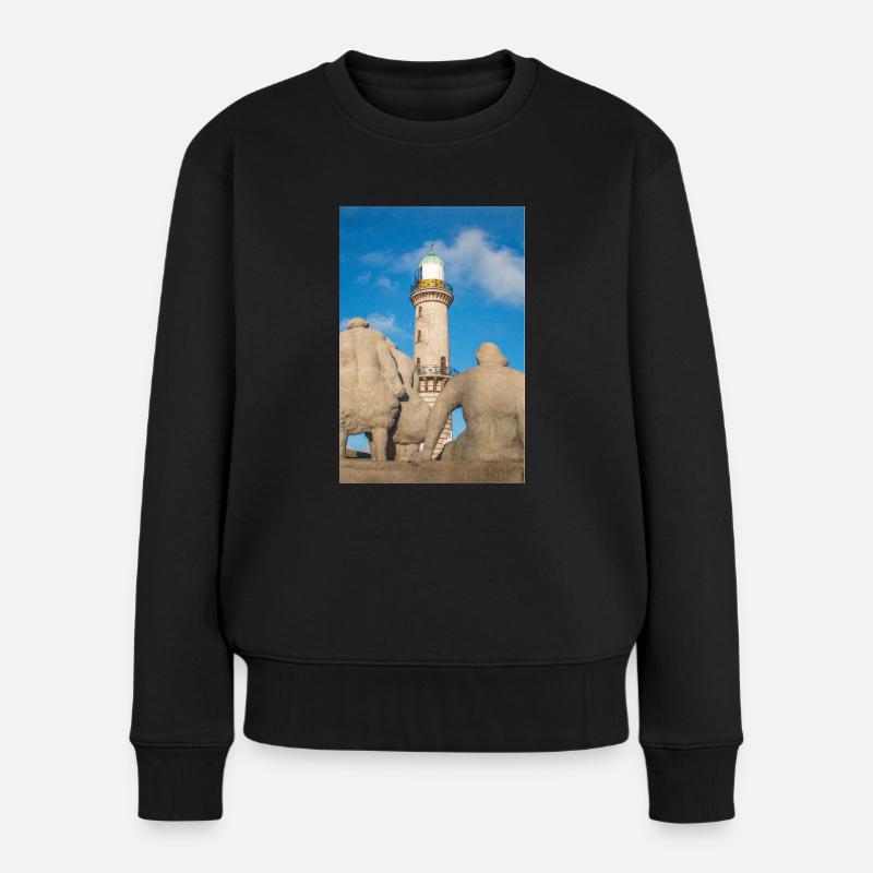 Leuchtturm Rostock Warnemünde - Frauen Premium Bio Pullover - Schwarz