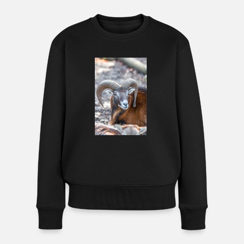 European mouflon (in german Europäischer Mufflon) - Frauen Premium Bio Pullover - Schwarz