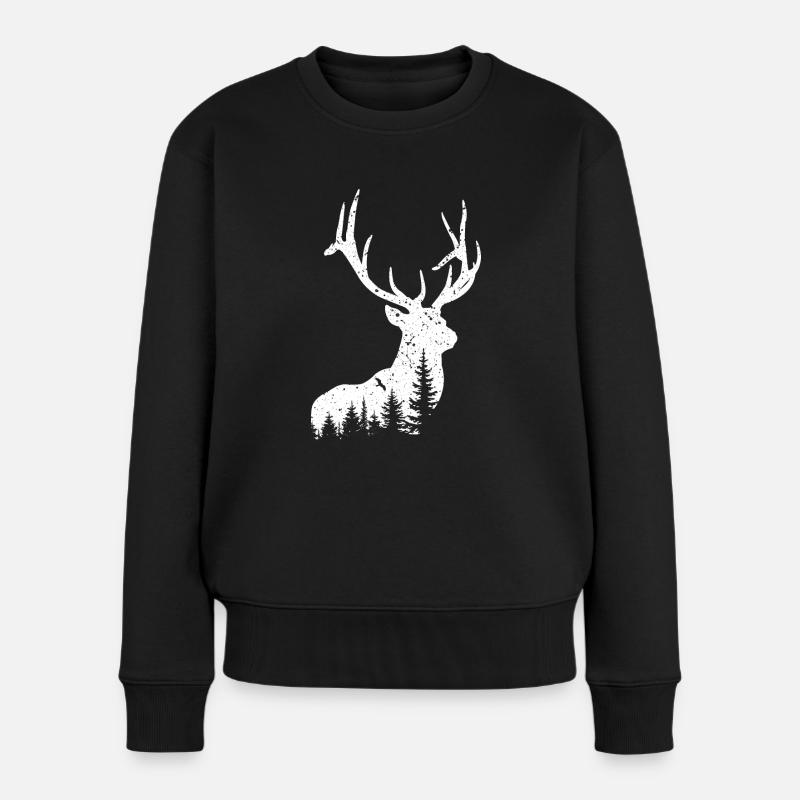 Hirsch - Frauen Premium Bio Pullover - Schwarz