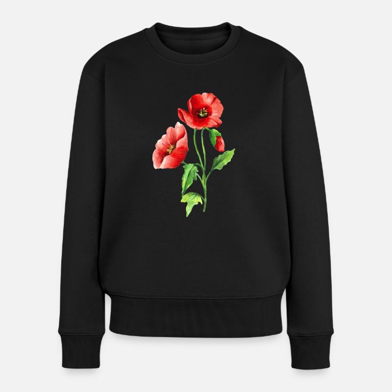 Blumen - Frauen Premium Bio Pullover - Schwarz
