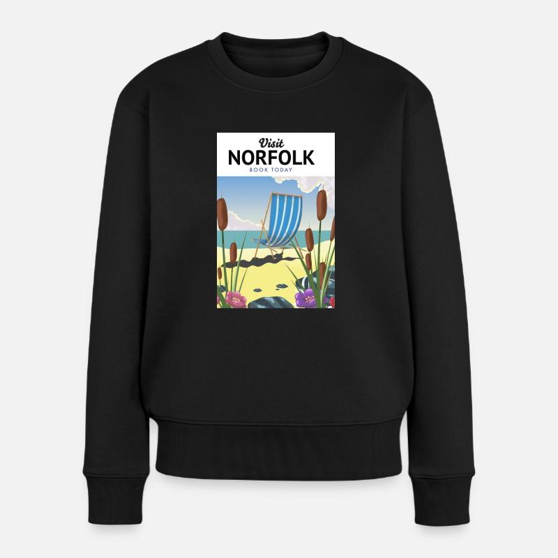 Norfolk Seaside Travel Poster - Frauen Premium Bio Pullover - Schwarz