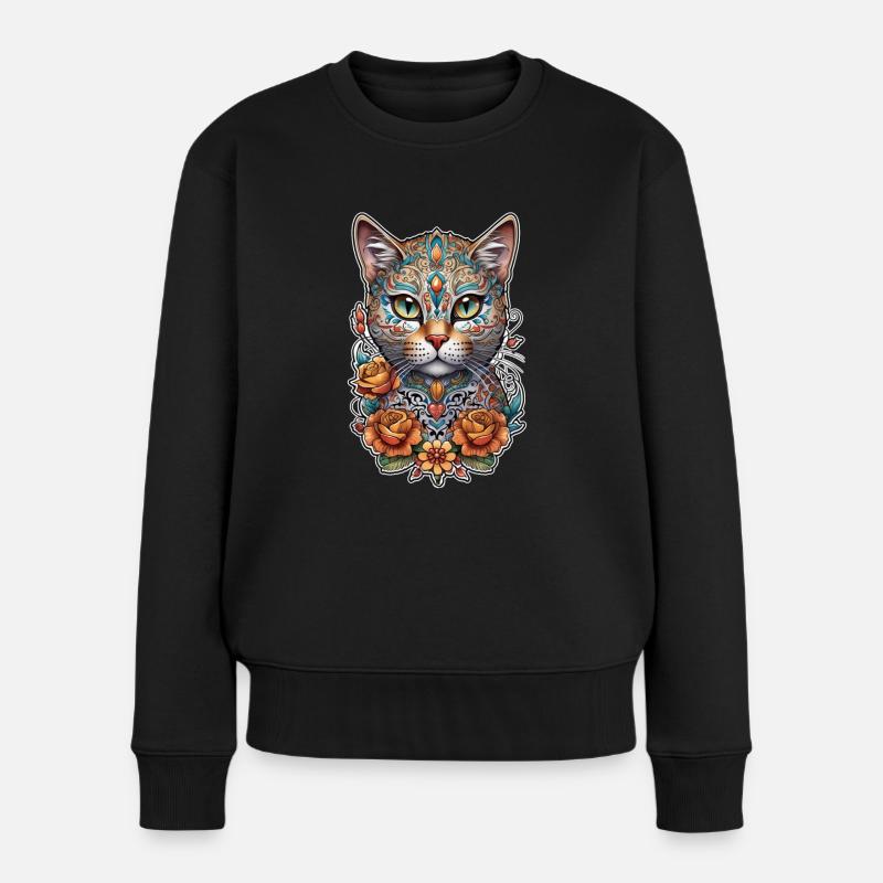 Katze Mexiko - Dia de los Muertos - Frauen Premium Bio Pullover - Schwarz