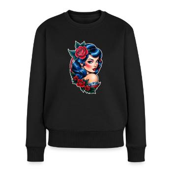 Rockabilly / Pin-up / 50er Jahre - Frauen Premium Bio Pullover - Schwarz - Vorne - Julia (174cm)