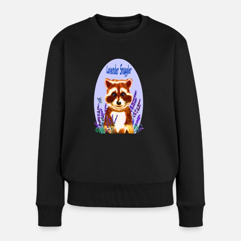 Waschbär-Liebhaber von Lavendel - Frauen Premium Bio Pullover - Schwarz