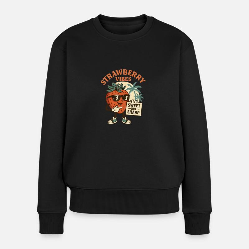 Strawberry vibes - Frauen Premium Bio Pullover - Schwarz