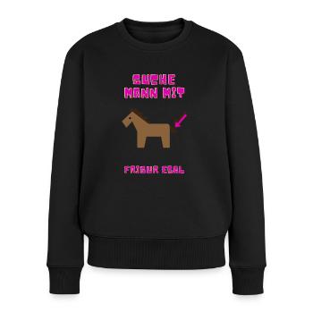 Suche Mann mit Pferdeschwanz, Frisur egal - Frauen Premium Bio Pullover - Schwarz - Vorne - Julia (174cm)