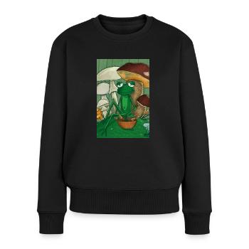 Frog picking mushrooms - Women's Premium Organic Jumper - black - Front - Julia (174cm)