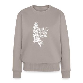leopard, katze, wildkatze, graffiti, malerei,weiss - Frauen Premium Bio Pullover - Taupe - Vorne - Julia (174cm)