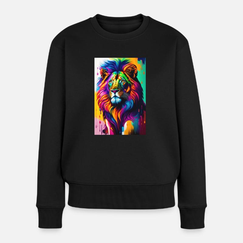 lion coloré - Pull Premium bio Femme - noir