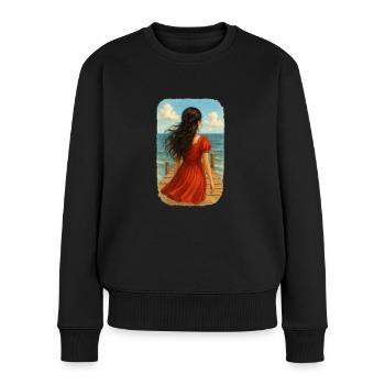 Schwarzhaariges Mädchen am Meer - Frauen Premium Bio Pullover - Schwarz - Vorne - Julia (174cm)