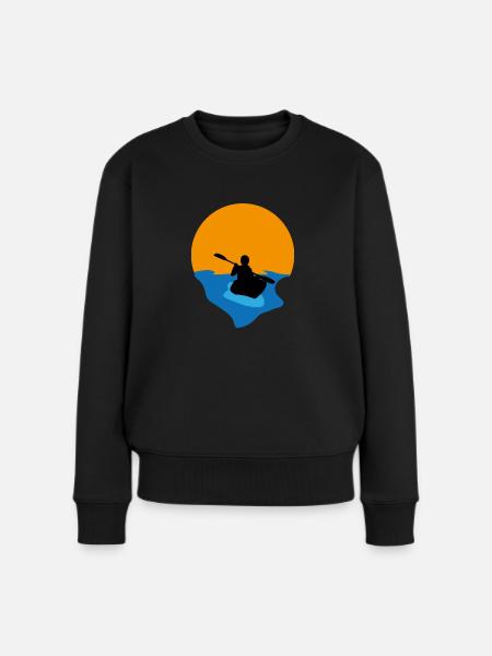 Kajak Kanu Kayak Kajaker Sonnenuntergang - Frauen Premium Bio Pullover - Schwarz