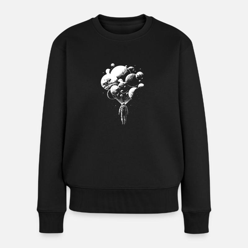 Astronaut in Unendlichkeit mit Planenten Ballons - Frauen Premium Bio Pullover - Schwarz