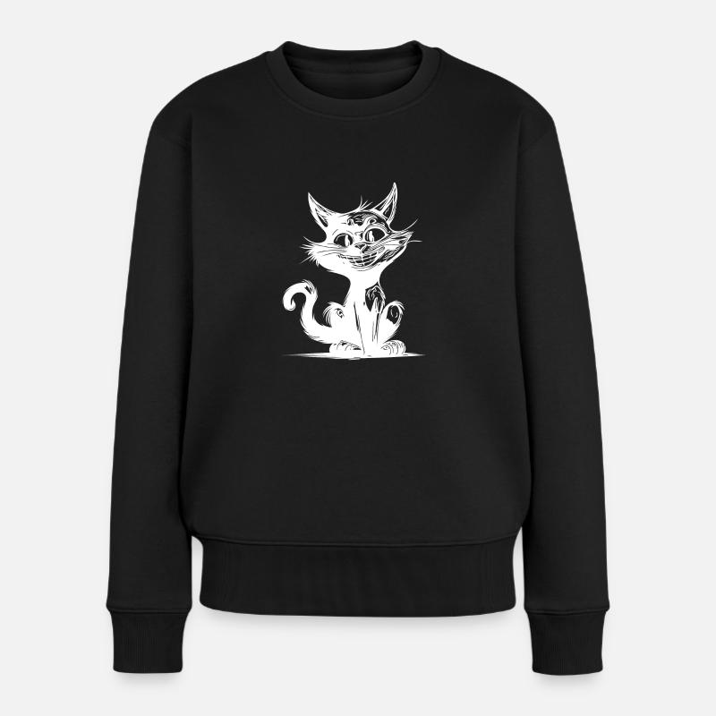 Freche Haustier Katze grinsender Kater Hauskatze - Frauen Premium Bio Pullover - Schwarz