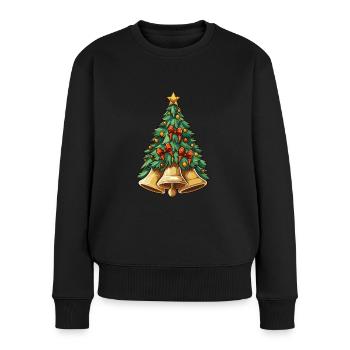 Weihnachtsbaum mit Glocken plus Deko - Frauen Premium Bio Pullover - Schwarz - Vorne - Julia (174cm)