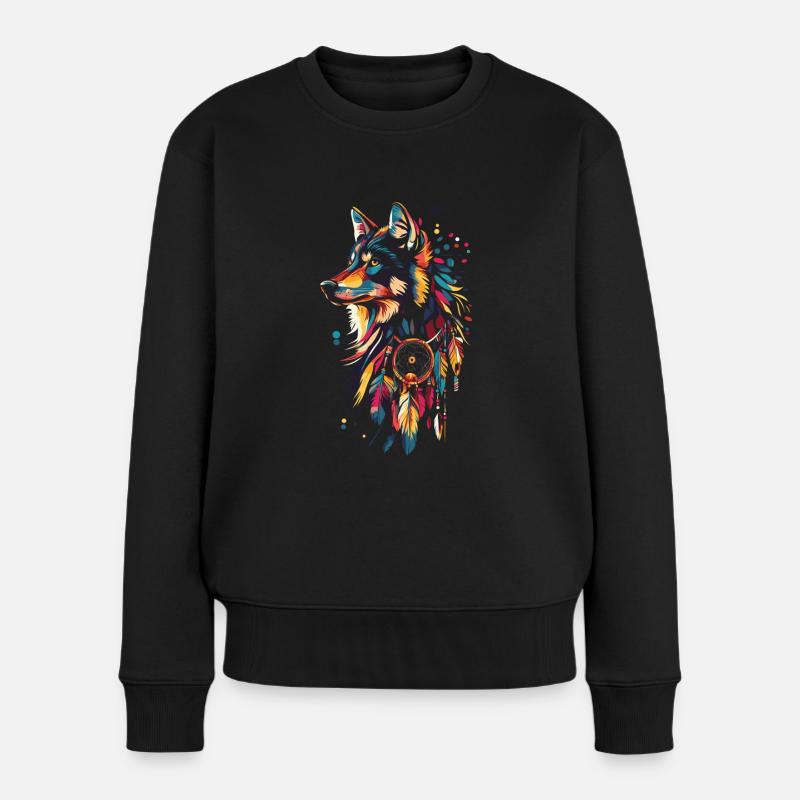 Wolf Traumfänger - Frauen Premium Bio Pullover - Schwarz