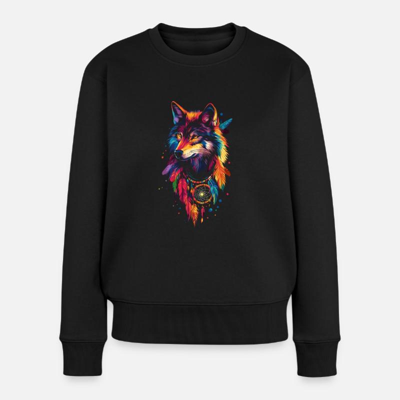 Wolf Traumfänger - Frauen Premium Bio Pullover - Schwarz