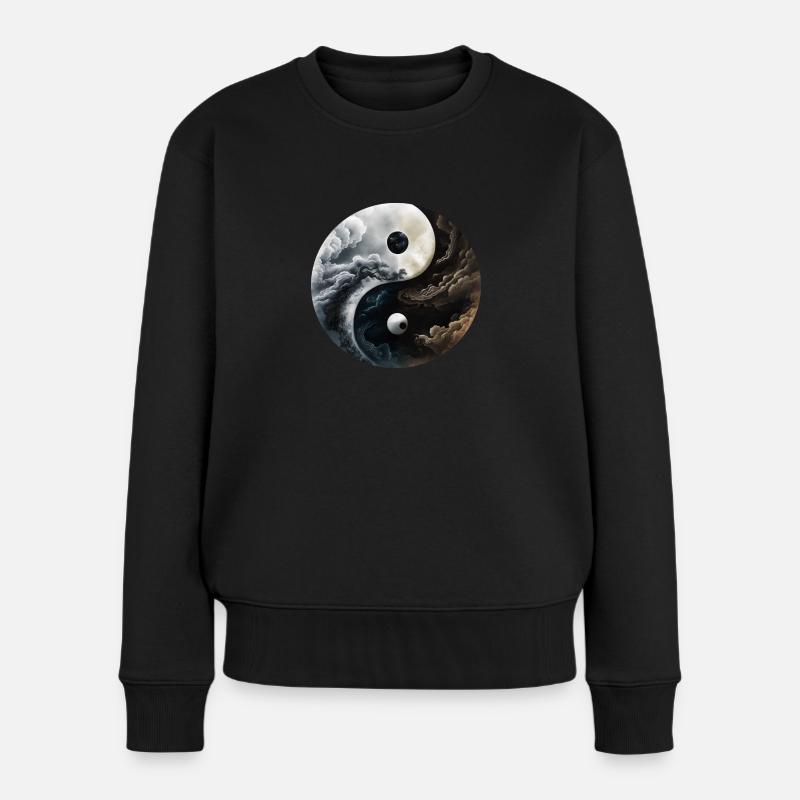 Ying Yang Motiv - Frauen Premium Bio Pullover - Schwarz