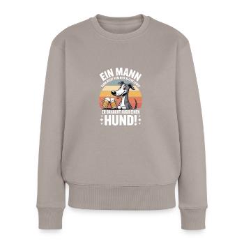 Funny Man Chien Bière - Pull Premium bio Femme - taupe - Devant - Julia (174cm)