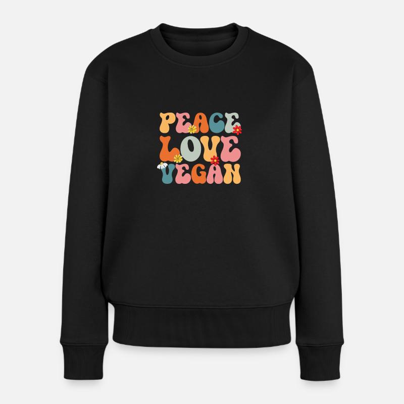 Vegan Peace Love Retro Vegetarian - Frauen Premium Bio Pullover - Schwarz