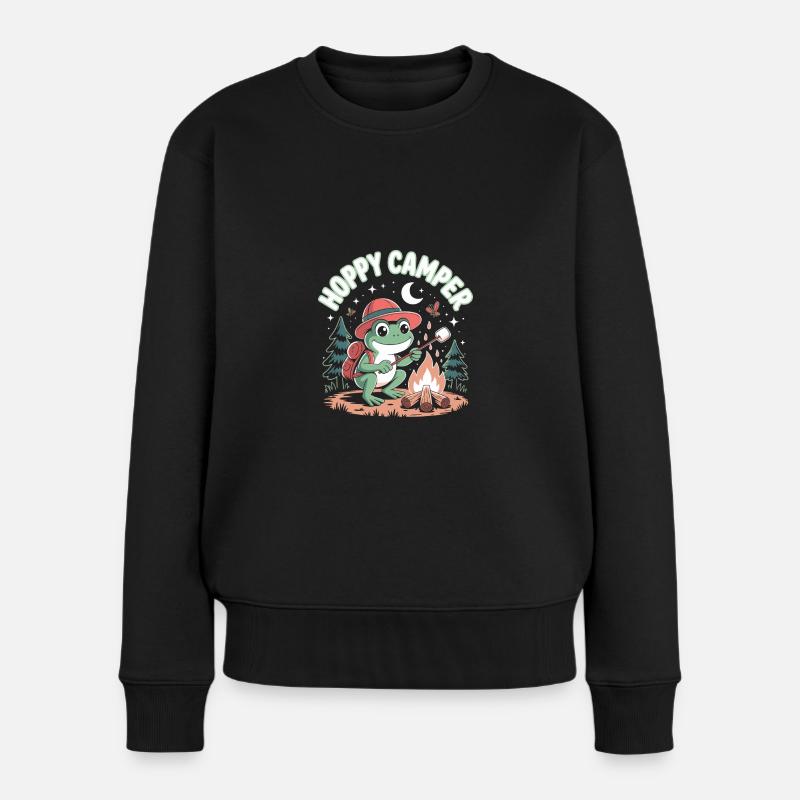Hoppy Camper Camper Frosch - Frauen Premium Bio Pullover - Schwarz