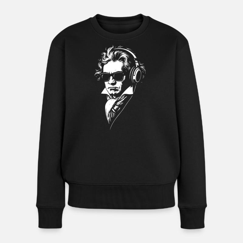 Retro DJ Beethoven Gesicht Porträt - Frauen Premium Bio Pullover - Schwarz