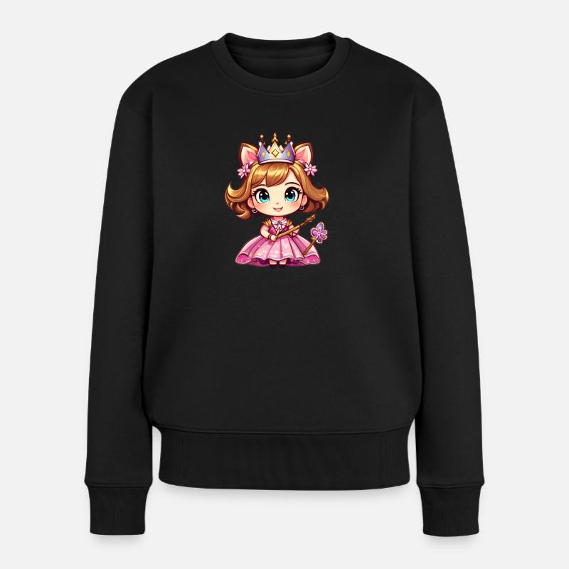 Kawaii Chibi kleine Prinzessin - Frauen Premium Bio Pullover - Schwarz
