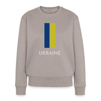 Drapeau ukrainien, fierté ukrainienne - Pull Premium bio Femme - taupe - Devant - Julia (174cm)