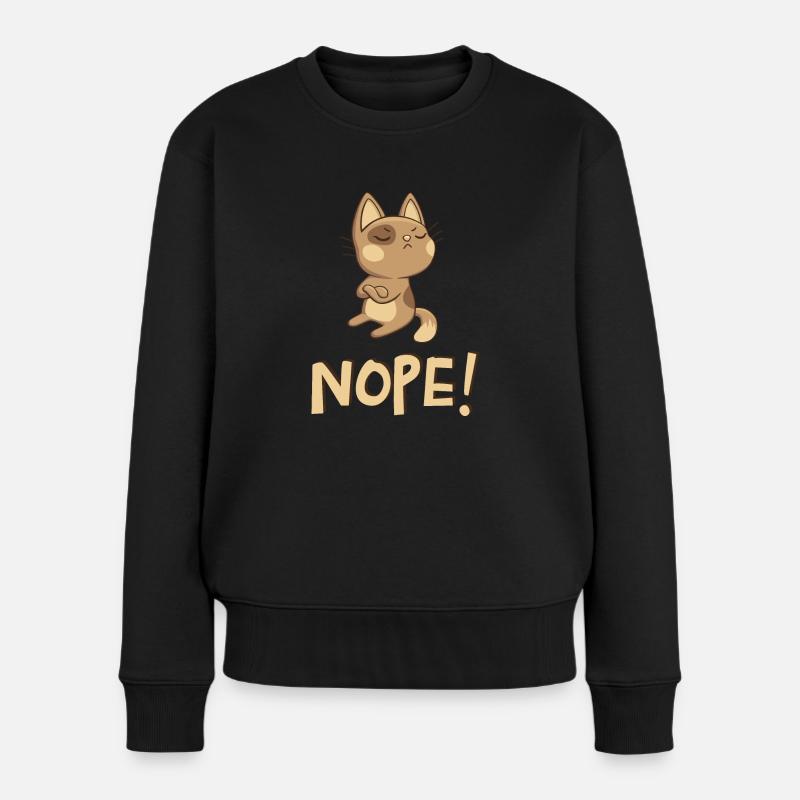 nope cat - Frauen Premium Bio Pullover - Schwarz