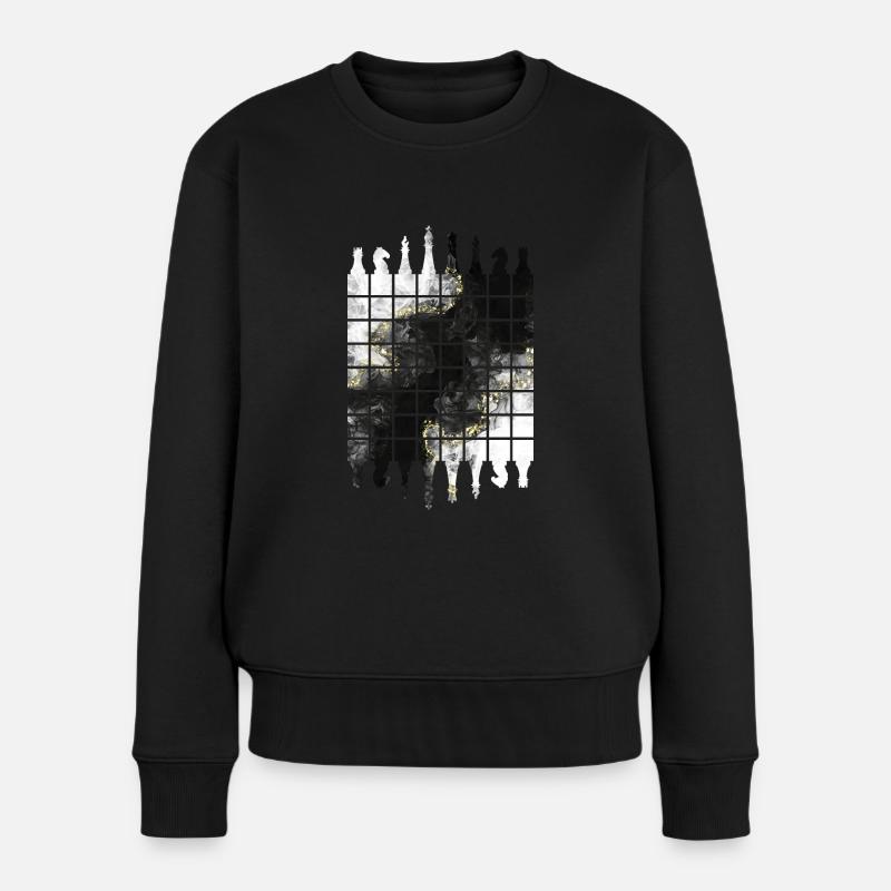 SCHACH SCHACHBRETT SCHACHFIGUREN - Frauen Premium Bio Pullover - Schwarz