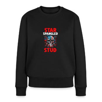 Star Spangled Stud - Patriotischer Look Mit - Frauen Premium Bio Pullover - Schwarz - Vorne - Julia (174cm)