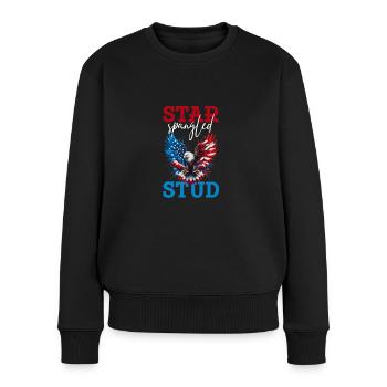Star Spangled Stud - Patriotischer Look Mit - Frauen Premium Bio Pullover - Schwarz - Vorne - Julia (174cm)