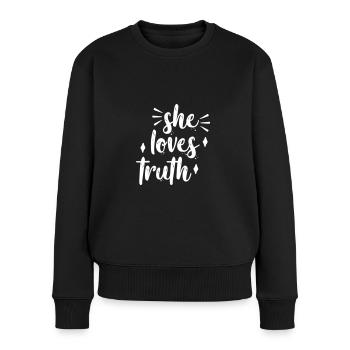 she loves truth - Frauen Premium Bio Pullover - Schwarz - Vorne - Julia (174cm)