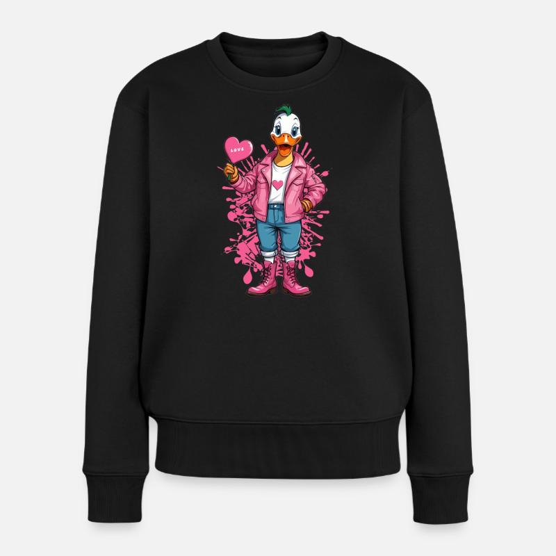 Punk Ente mit Herz - Frauen Premium Bio Pullover - Schwarz