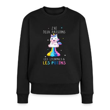 Fille potin blabla licorne pipelette - Pull Premium bio Femme - noir - Devant - Julia (174cm)