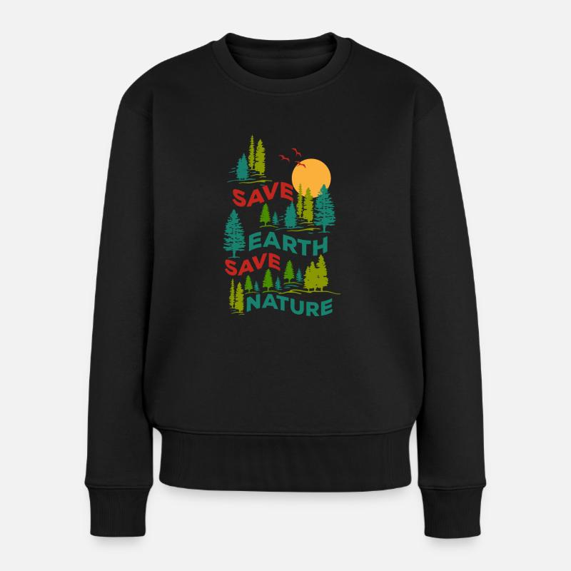 Rettet die Erde, rettet die Natur - Frauen Premium Bio Pullover - Schwarz