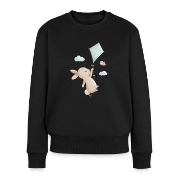 Hase mit Drachen - Frauen Premium Bio Pullover - Schwarz - Vorne - Julia (174cm)