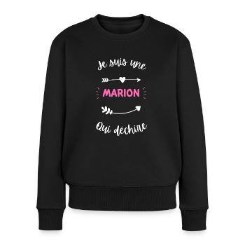 Je suis une Marion qui déchire - Pull Premium bio Femme - noir - Devant - Julia (174cm)